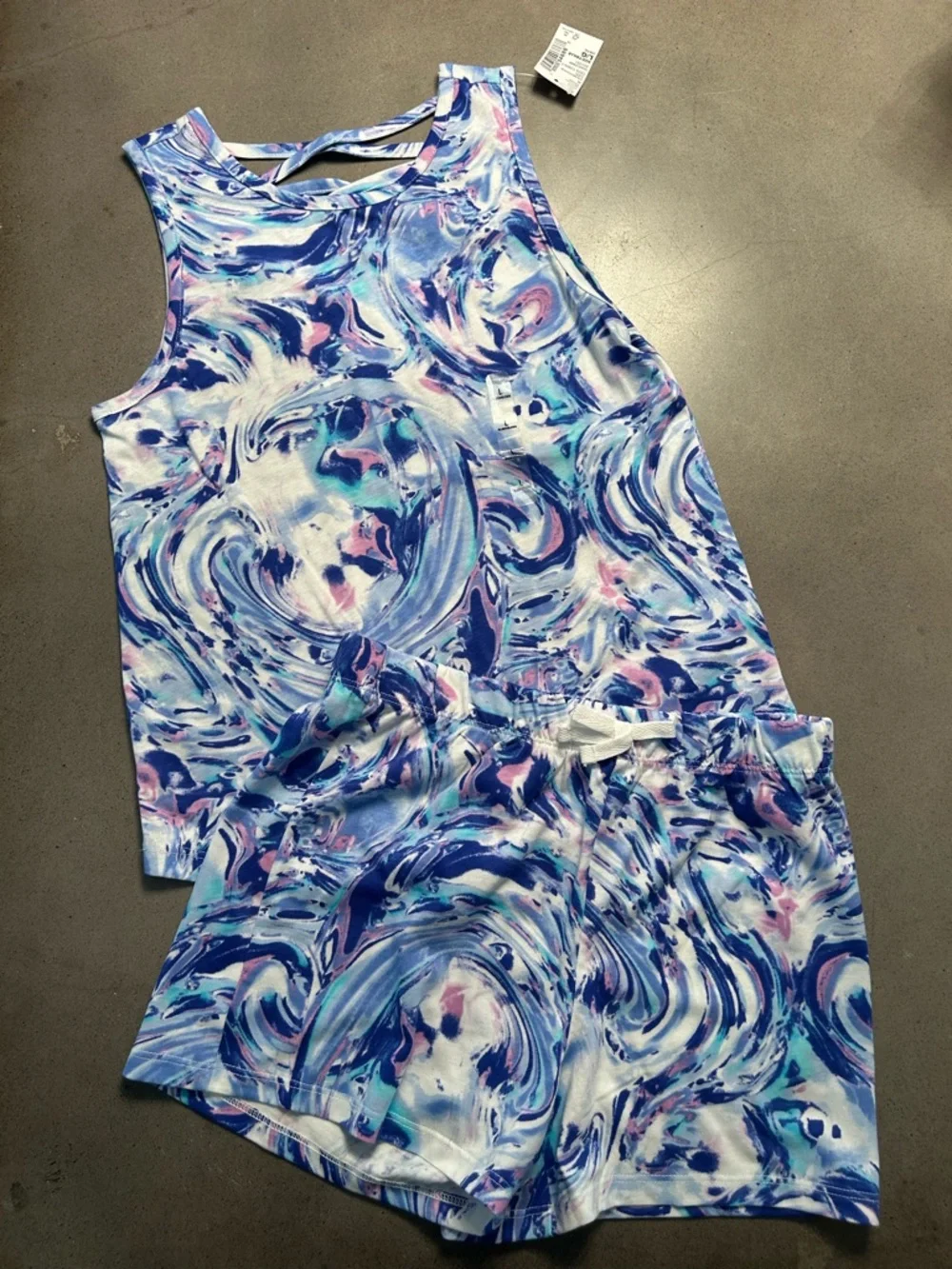 10-12 The Children’s Place Girls Blue Marble swirl Tank & Shorts Set NEW - Picture 1 of 5